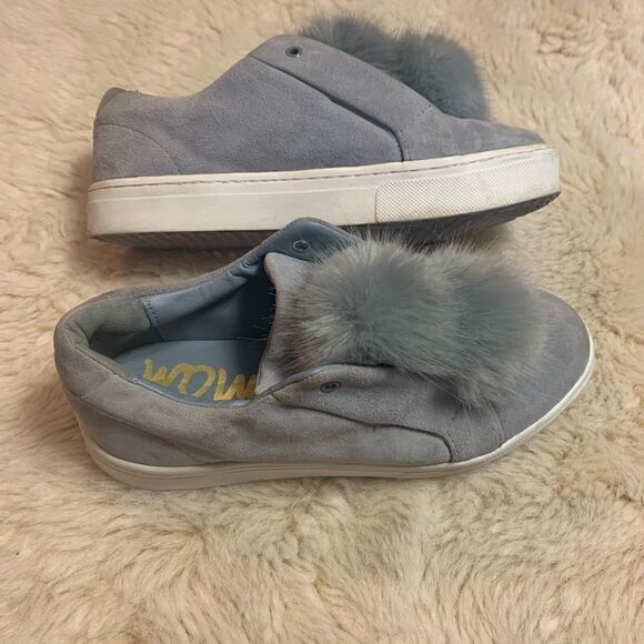Anthropologie Sam Edelman Leya Fur Sneaker Dusty Blue Suede size 8 - Picture 3 of 9